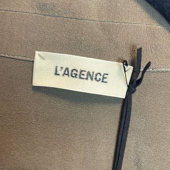 L'AGENCE Amilina Silk crepe Blouse Button-Up dark olive NWT 275$ - Picture 4 of 5